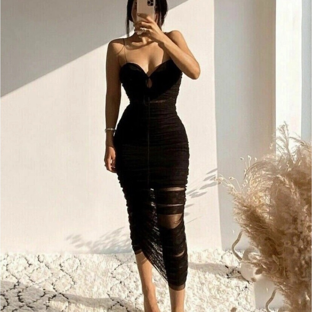 Zara black mesh midi dress